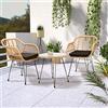 Danyx Set da Giardino Tavolino e 2 Poltrone in Rattan Nero e Naturale con Cuscini Casa