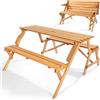 Tavolo Picnic Trasformabile 2 in 1 Panche in Legno Pieghevole Foro Ombrellone