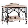 Dondolo Letto 3 posti con Gazebo Parasole e Zanzariera per Giardino 2.57mt Beige