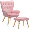 Poltrona Arredo con Sgabello Poggia Piedi Salotto Ufficio Velluto Moderno Rosa