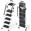 KINGRACK Scaletta 5 Gradini, Scala Pieghevole con Blocco di Sicurezza | Pedale A