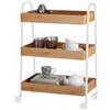 Carrello Trolley Cucina in Metallo 3 Ripiani in legno 4 Ruote Salvaspazio Bianco