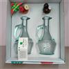 linea quattro SET 2 Oliere Ampolle Olio Aceto VETRO Linea Quattro Tappi Frutta Ceramica NOS