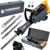 Powermat Martello Pneumatico Scalpello a Cesello 3250W 65J Hex 30mm 1400 Batte Valigia