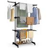 VOUNOT® Stendino Verticale a 4 Livelli 126x63x170 cm, Stendibiancheria Grande Capacità Pieghevole con Ruote e Ali Laterali, Uso Interno ed Esterno, Nero Grigio