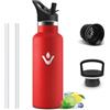 Mulbijeo Borraccia Termica 500ML, 18/8 Acciaio Inox, Bottiglia Termica Bambini, Senza BPA, Termos, Sottovuoto a Doppia Parete, Bottiglia Termiche con Cannuccia, Borracce per Scuola, Rosso scuro