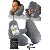 FLOWZOOM Cuscino gonfiabile da viaggio per aereo, cuscino cervicale con cappuccio per viaggiare, cuscino da viaggio gonfiabile, cuscino per il collo, cuscino per il collo, cuscino da viaggio, cuscino