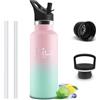 Mulbijeo Borraccia Termica 500ML, 18/8 Acciaio Inox, Bottiglia Termica Bambini, Senza BPA, Termos, Sottovuoto a Doppia Parete, Bottiglia Termiche con Cannuccia, Borracce per Scuola, Rosa e verde chiaro