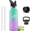 Mulbijeo Borraccia Termica 500ML, 18/8 Acciaio Inox, Bottiglia Termica Bambini, Senza BPA, Termos, Sottovuoto a Doppia Parete, Bottiglia Termiche con Cannuccia, Borracce per Scuola, Verde lago e viola chiaro