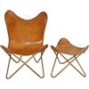 PARRYS LEATHER WORLD Sedia Da Lounge Pieghevole A Farfalla In Vera Pelle Con Poggiapiedi Set Plw