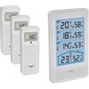 TFA Dostmann Termometro interni/esterni digitale, wireless con misuratore di umidità, 3 trasmettitori, KLIMASENSE, 30.3076, termoigrometro, misurazione del clima interno, valori max e min, bianco