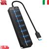 HORJOR Hub USB 3.0 Ciabatta Multi Presa USB, 7 Porte Sdoppiatore USB con Singoli