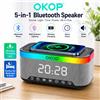 Generico Speaker Bluetooth 5 in 1 Ricarica Wireless Qi Sveglia LED Luce RGB OKOP KP559
