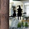 Wall Art Silhouette in metallo Strega e gatto Ornamento per albero per ramo