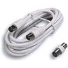 FANTON Cavo Antenna Tv 5m Maschio - Femmina spina e presa dritti | Bianco, cavo coassiale per Tv e decord, con adattatore spina-spina