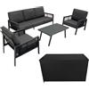 MONSTERSHOP Set Mobili da Giardino 4pz Alluminio Grigio Antracite con Cassapanca Rattan Nera