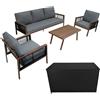 MONSTERSHOP Set Mobili da Giardino 4pz Alluminio Effetto Legno con Cassapanca Rattan Nera