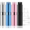 Lil Ray Mini atomizzatore portatile per profumo da 8 ml (4 pezzi), piccolo flacone spray vuoto ricaricabile per viaggi, spruzzatore tascabile a torsione (nero opaco, rosa, blu, argento)