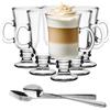 Glasmark KROSNO 1992 set di 6 tazze da caffè latte vetro trasparente 200 ml con manico cucchiaini bicchieri da tè irish coffee cappuccino latte macchiato