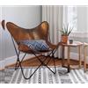 PARRYS LEATHER WORLD Poltrona Chaise Pieghevole Vintage In Pelle Marrone Bufalo Con Farfalle