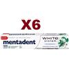 Mentadent 6 PZ MENTADENT WHITE SYSTEM BICARBONATO 75ML DENTIFRICIO DENTI BIANCHI E FORTI