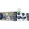 NIVEA MEN Sensitive Kit Cofanetto Regalo Uomo, Set regalo con Schiuma da Barba 200 ml, Balsamo Dopobarba 100 ml, Deodorante uomo Black & White 50 ml e Travel Bag omaggio inclusa