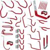 Relaxdays Set da 32 Ganci da Parete, Supporto Porta Utensili da Muro, per Giardino, Garage e Officina, in Acciaio, Rosso
