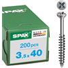Spax vetro può permettersi vite in acciaio inox A2, 3, 5 X 40 mm, taglio a croce Z2, con testa svasata e nervature sotto Adattatore Filettatura e punta Cut, 200 pezzi, 35703503401002