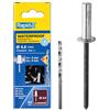 Rapid Scatola da 50 Rivetti in Alluminio Waterproof Impermeabili da Ø4 x 12 mm, Adatti a Fissare Contenitori di Liquidi, Grondaie, Pluviali, Coperture Esterne, con Punta per il Trapano (5000400)