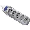 Electraline 862075 Multipresa con 5 Prese Svizzere, Cavo 1.5 mt, Spina 10A Svizzera, con Interruttore Switch ON/OFF, Argento