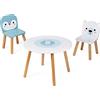 Janod - Tavolo e 2 Sedie Banchisa in Legno - Tavolino Rotondo per Bambini con Portapenne Rimuovibile - 1 Sedia Orso Bianco e 1 Sedia Pinguino - Ideale per Bambini da 3 a 6 Anni, J09650