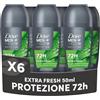 Dove Men+Care Deodorante Roll On Advanced Care Extra Fresh, Uomo, 6x50ml | Antitraspirante, Protezione Fino a 72 Ore, Fragranza Agrumata, Anti Bacterial Odour Control, 0% Alcol