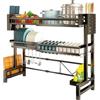 Wintem - Scaffale Cucina Espandibile 2 Livelli in Metallo con Accessori, Organizer per Lavello e Piano di Lavoro Regolabile 58-96 cm, con Porta Coltelli e Ganci, Ideale come Scolapiatti Salvaspazio