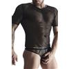 Regnes Fetish Planet Men's set made of elastic mesh: V-neck T-shirt, XL thong