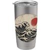 Cool Japanese wave designs Illustrazione del sole dell'onda giapponese | Arte ispirata alla grande onda Bicchiere termico in acciaio inox doppia parete