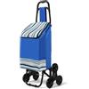 VOUNOT® Carrello Spesa Tre Ruote Pieghevole, Carrello Portaspesa Richiudibile, Saliscale, Borsa Impermeabile Rimovibile, Blu