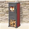 Blist STUFA A LEGNA GHISA VETRO 7 KW CAMINO CON PORTALEGNA cm 39x48x89 ROSSA LUXB 200