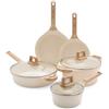 GreenChef GreenLife Arte Set Pentole e Padelle 8 Pezzi, Antiaderente Ceramico Senza PFAS, Compatibile con Induzione, Lavabile in Lavastoviglie, Pentola, Casseruole e Padelle, Accessori Cucina, Crema Granito