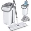 VOUNOT® Set Mocio Lavapavimenti e Secchio Strizzatore 2 Scomparti, Mop Piatto Rotante 360° con Manico in Acciaio Inox e 6 Panni Ricambio in Microfibra Pulizia Casa Legno Parquet Azzurro Marmo, Bianco