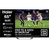 Haier Smart TV 65 QLED 4K UHD, Google TV, Gaming 120Hz, Dolby Audio | Chromecast Integrato, Telecomando Vocale, Bluetooth 5.1, HDMI 2.1, Design Senza Bordi, DLG, 6 Mesi DAZN Inclusi, H65S80FUX