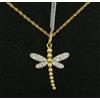 SR Pendente E Catena In Oro 18K. Libellula Con Zirconi E Oro Bianco. 21 Mm