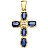 Ciondolo Oro 18k 750mls Croce 28x19 mm Zaffiri 3,10ct Diamante Lab 0,045ct