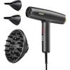 BaByliss Air Power Pro Asciugacapelli professionale e leggero, Grafite | Motore digitale High Speed, Ionica Anti-Crespo, Ultra Silenzioso, 2 Bocchette e Diffusore, tutti i tipi di capelli, D6556DE