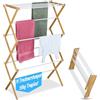 Relaxdays Stendibiancheria Pieghevole, Stendino Verticale Torre, 11 Aste Stendi Panni, 115x73x33cm, Bambù, Ferro, Bianco