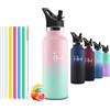 Mulbijeo Borraccia in acciaio inox 500 ML senza BPA, borraccia per bambini, borraccia termica doppia parete anti‑perdita, bottiglia d'acqua con cannuccia, acciaio inox 18/8