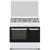 Aspes Cucina a gas butano 90 cm, 5 zone di cottura, forno 62 l, bianco, AKGW5901PB. Controllo manuale, bruciatore WOK tripla fiamma, vano bombola butano, vetro sulla porta, coperchio apribile