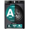 Hisense WF3S8043BB3 Lavatrice Carica Frontale 8 kg, Motore Inverter, WiFi, Vapore, Jet Wash, Smart Link, Display LED, Classe A-30%, Nero