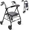 Mobiclinic®, Deambulatore per Anziani, Pieghevole, Regolabile in Altezza, Nero Opaco, Freni Manuali e Bloccabili, Fino a 110 Kg, con Cestino e Sedile, Leggero, Resistente, Alluminio, Escorial
