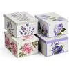 Lavatelli Set 4 Scatole Armadio Cartone Coperchio Organizer 32x42x17,5 cm | Misura media, 4 fantasie floreali: Ortensie, Peonie, Lavanda e Violette con coperchio profumato al tocco