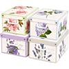 Lavatelli Set 4 Scatole Cartone Portaoggetti Coperchio Armadio 25x35x17,5 | Misura piccola, 4 fantasie floreali: Ortensie, Peonie, Lavanda e Violette con coperchio profumato al tocco